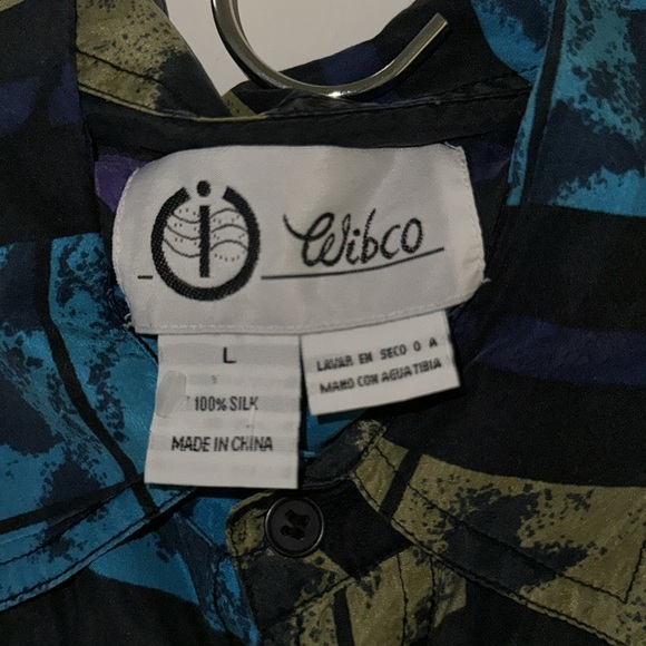 Vintage Button Down Short Sleeve Geometric Silk Shirt Men’s Large - Picture 3 of 3